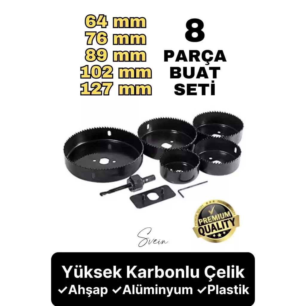 Premium Kalite 8 Parça Buat Delik Açma Testeresi Panç Seti Alçıpan Kartonpiyer Mobilya Ahşap Mdf
