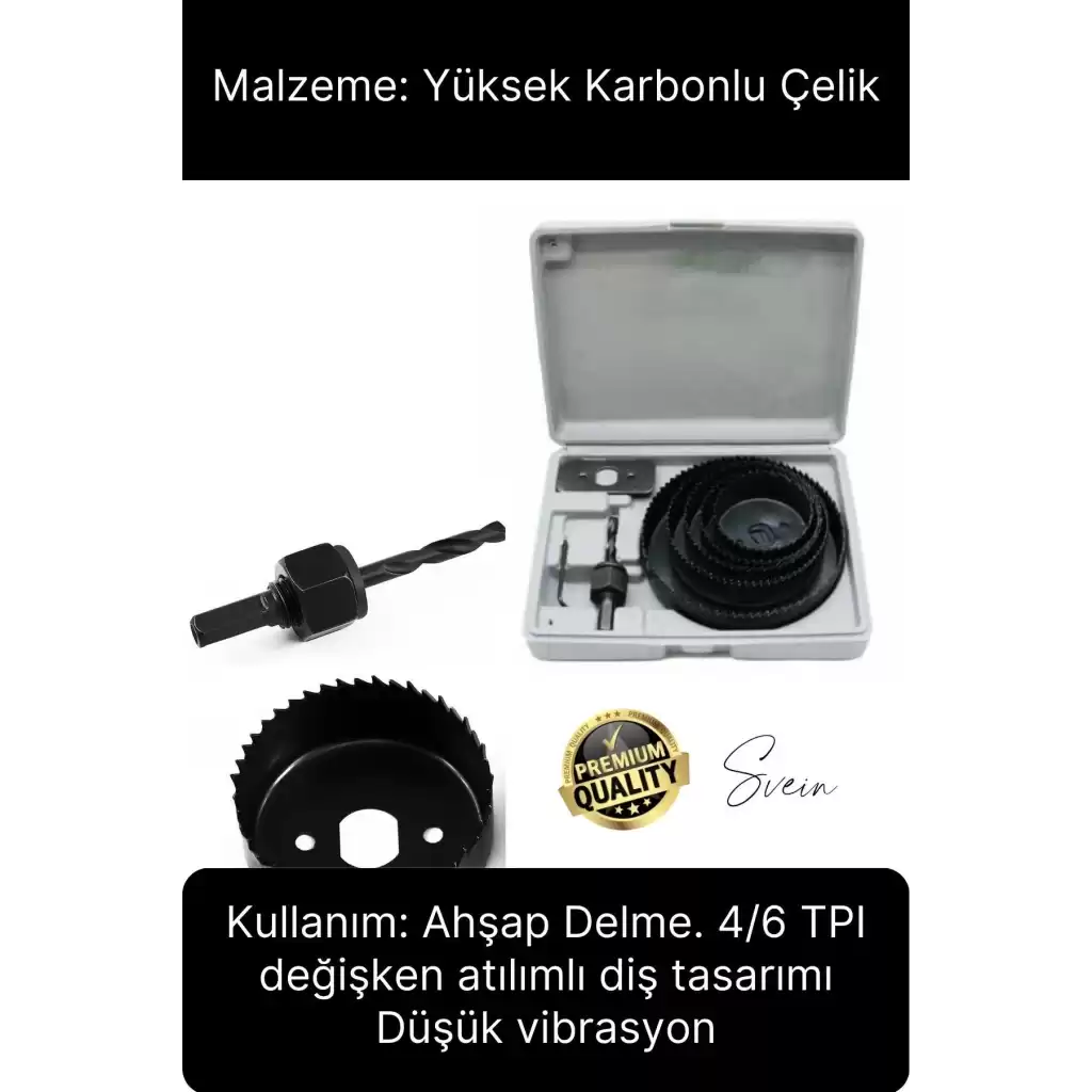 Premium Kalite 8 Parça Buat Delik Açma Testeresi Panç Seti Alçıpan Kartonpiyer Mobilya Ahşap Mdf