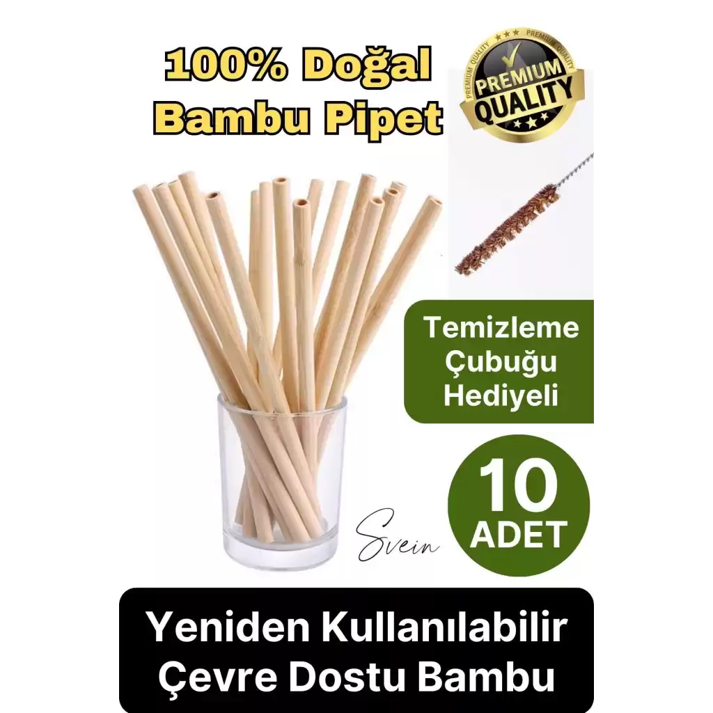 Özel Üretim Bambu 10 Adet Doğal Sağlıklı Yeniden Kullanılabilir Yıkanabilir Çevre Dostu Pipet Kamış