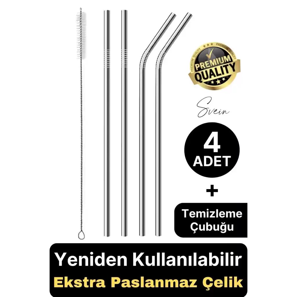4 Adet Paslanmaz Çelik Pipet Yeniden Kullanılabilir Metal Temizleme Fırçası Meşrubat İçecek