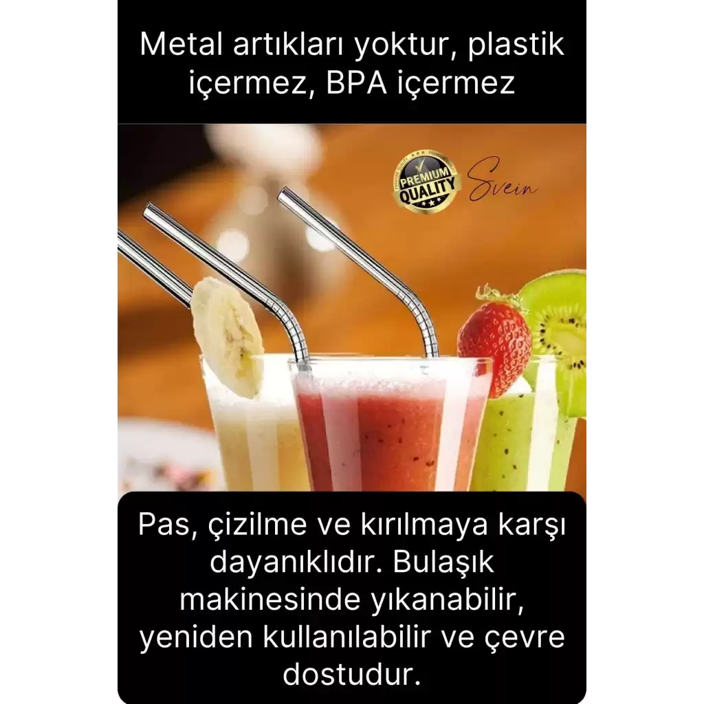 4 Adet Paslanmaz Çelik Pipet Yeniden Kullanılabilir Metal Temizleme Fırçası Meşrubat İçecek