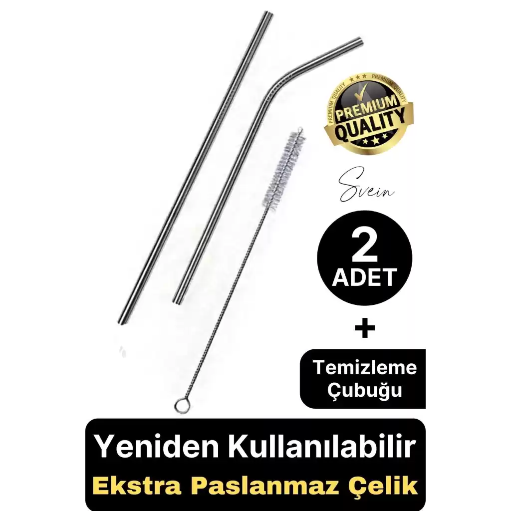 2 Adet Paslanmaz Çelik Pipet Yeniden Kullanılabilir Metal Temizleme Fırçası Meşrubat İçecek