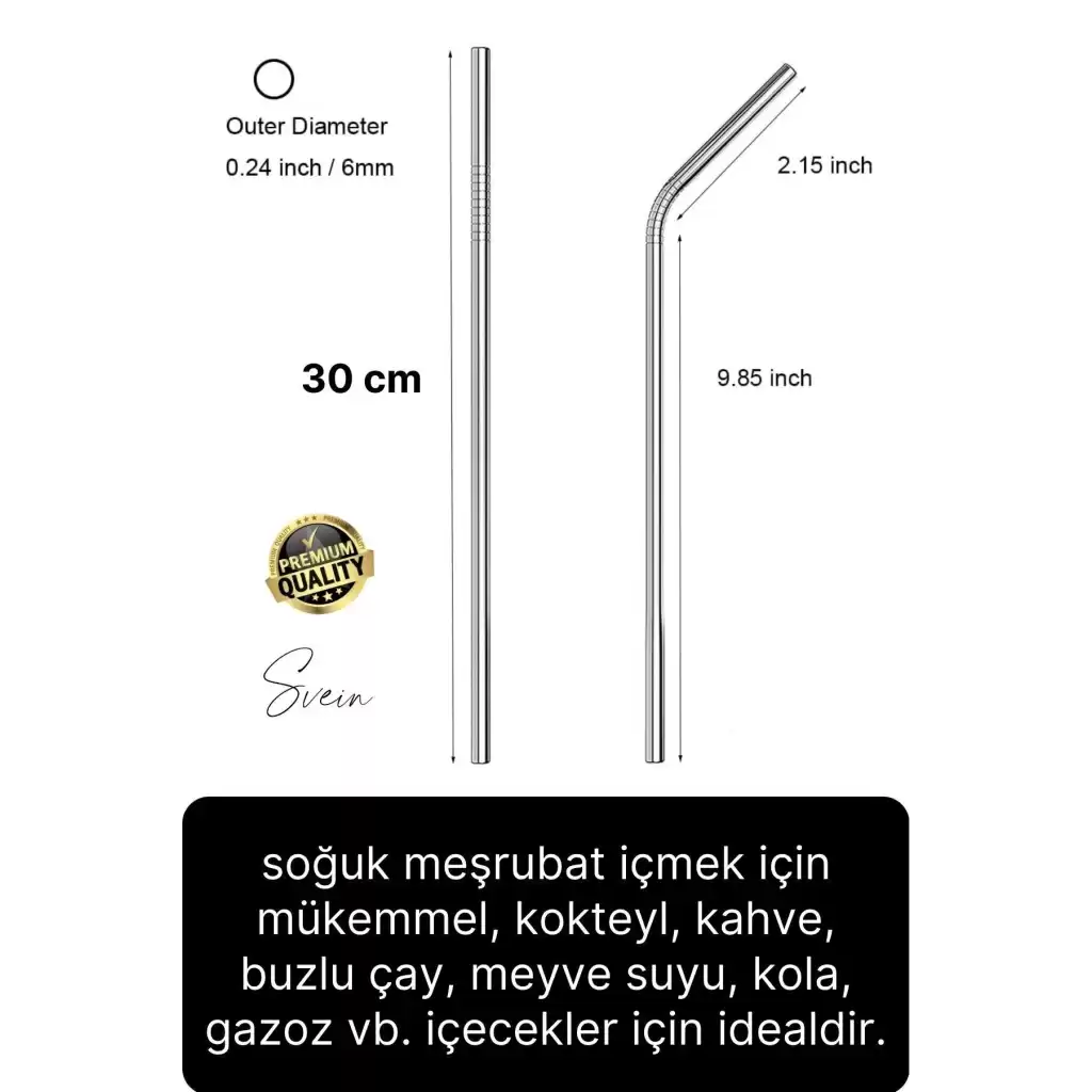 2 Adet Paslanmaz Çelik Pipet Yeniden Kullanılabilir Metal Temizleme Fırçası Meşrubat İçecek