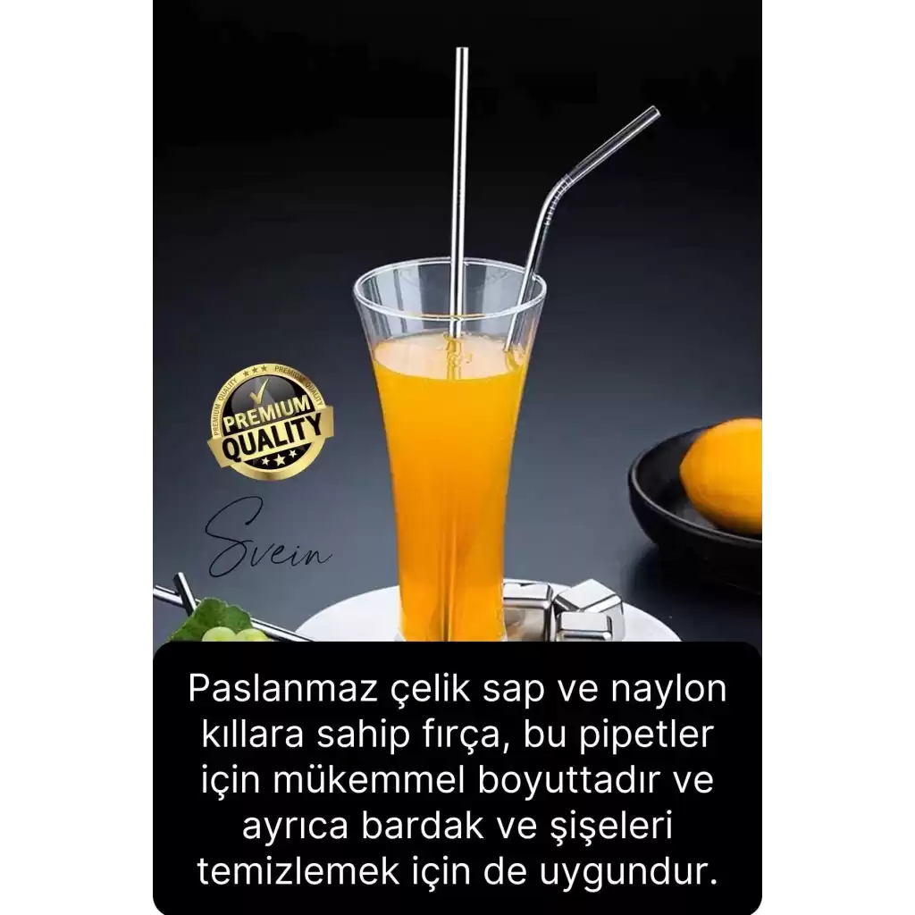 2 Adet Paslanmaz Çelik Pipet Yeniden Kullanılabilir Metal Temizleme Fırçası Meşrubat İçecek