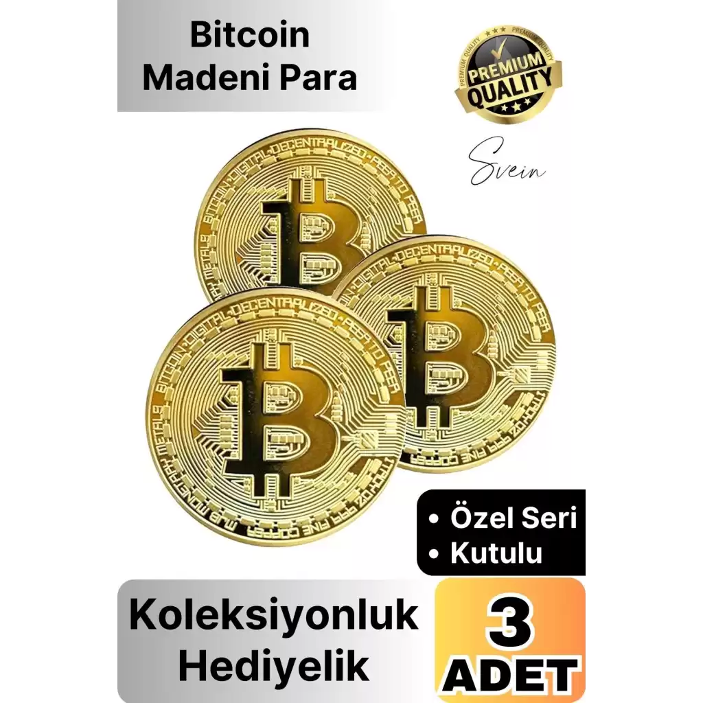 3 Adet Özel Seri Premium Bitcoin Madeni Para Kutulu Hediyelik Metal Hatıra Koleksiyon Kripto Coin