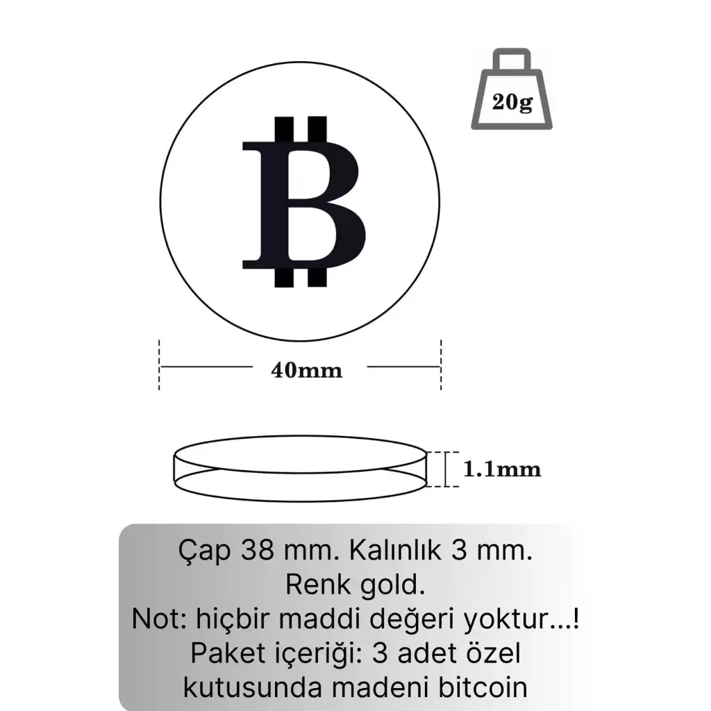 3 Adet Özel Seri Premium Bitcoin Madeni Para Kutulu Hediyelik Metal Hatıra Koleksiyon Kripto Coin