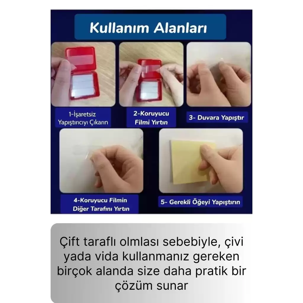 Kutulu Mini Çift Taraflı Bant Seti 60 Parça İz Bırakmaz Güçlü Şeffaf Yapıştırıcı Montaj Bandı