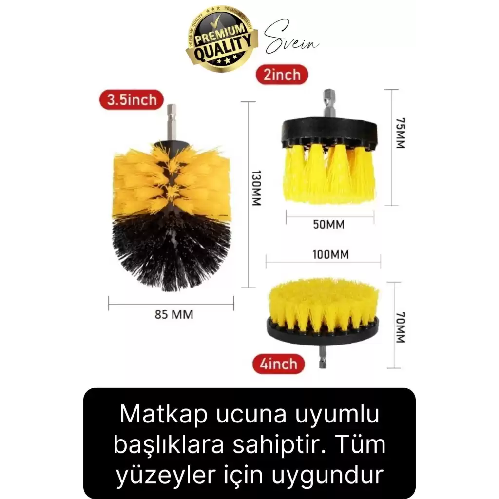 Premium 3lü Matkap Ucu Temizleme Fırça Seti Jant Fayans Mermer Küvet Koltuk Çok Amaçlı Temizlik