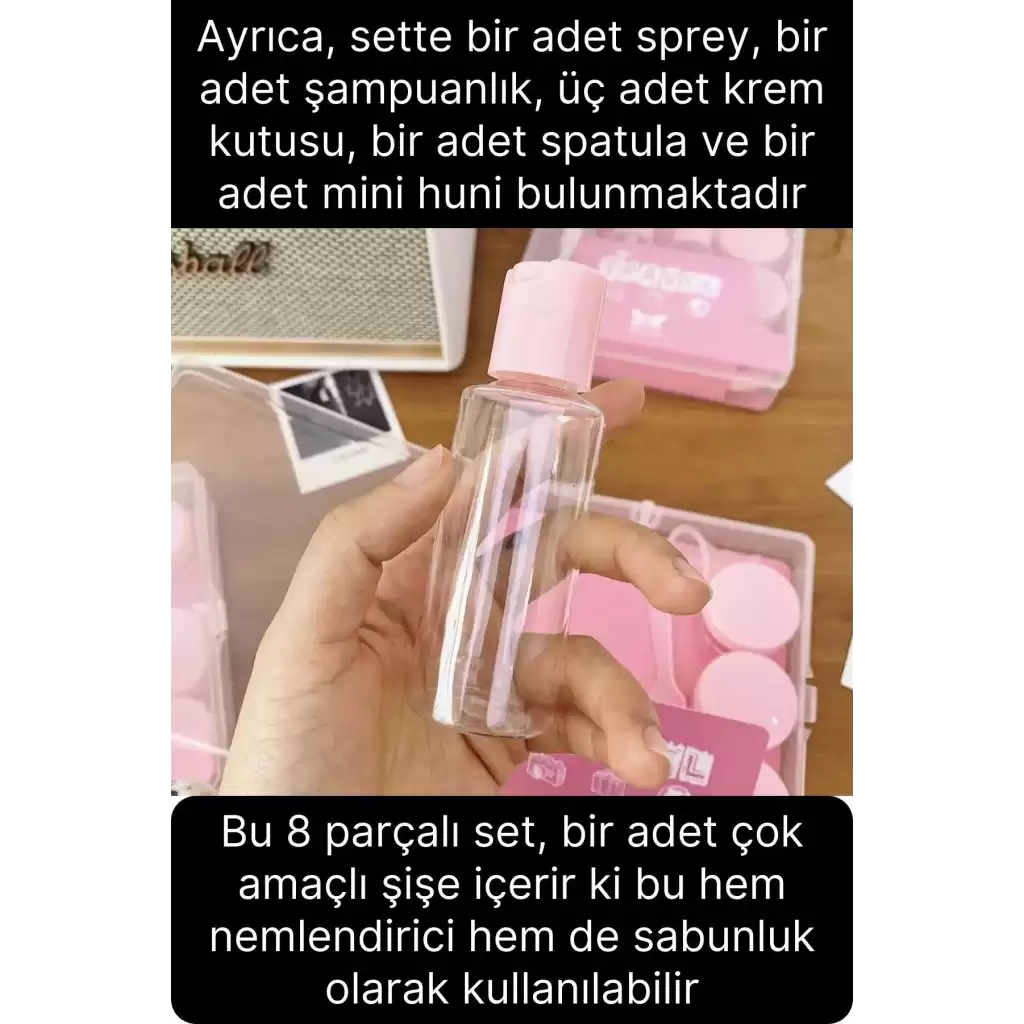 Deluxe 8 Parça Seyahat Banyo Seti Temizlik Şampuan Şişesi Sızdırmaz Çok Amaçlı Doldurulabilir Krem
