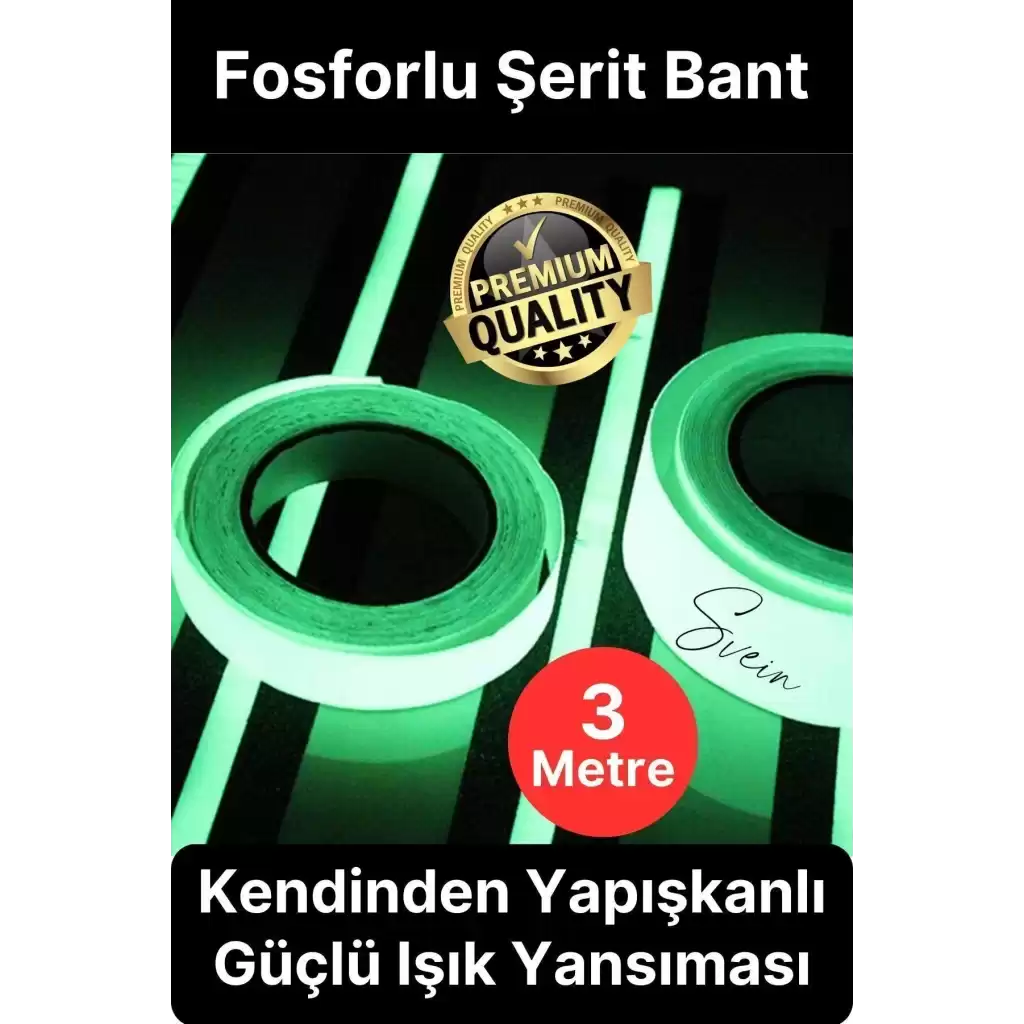 Karanlıkta Parlayan Yansıyan Fosforlu Şerit Bant 3 Metre Kendinden Yapışkanlı Reflektör Işık Veren