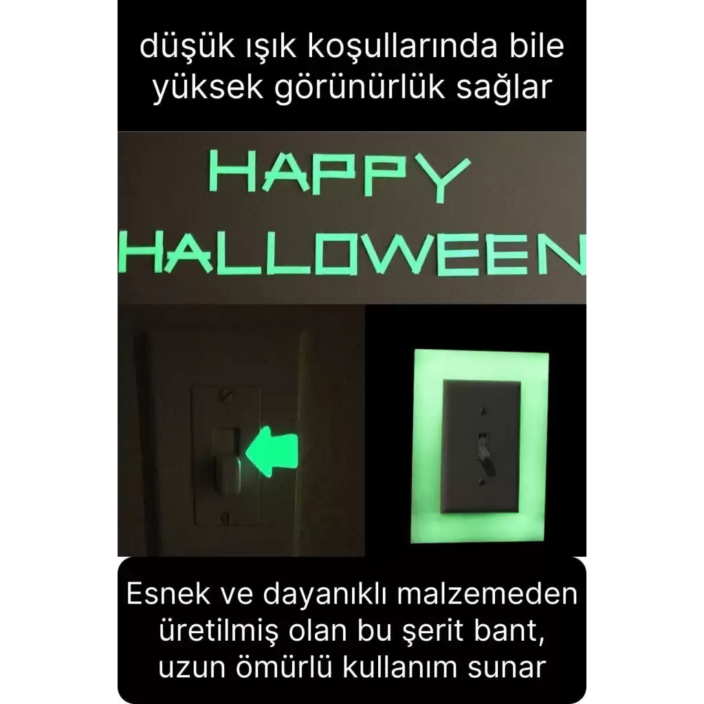 Karanlıkta Parlayan Yansıyan Fosforlu Şerit Bant 3 Metre Kendinden Yapışkanlı Reflektör Işık Veren