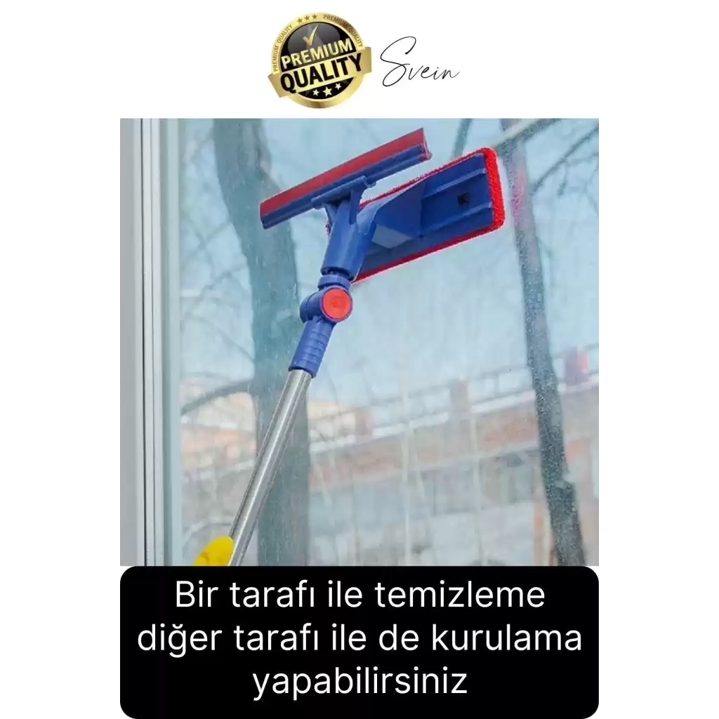 Teleskopik Çift Taraflı Pratik Cam Duvar Fayans Silme Aparatı Çekçekli Mop Uzayabilen Pencere