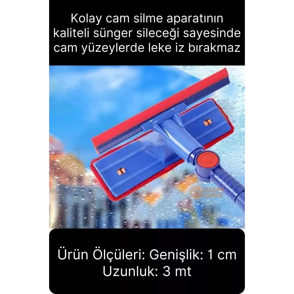 Teleskopik Çift Taraflı Pratik Cam Duvar Fayans Silme Aparatı Çekçekli Mop Uzayabilen Pencere