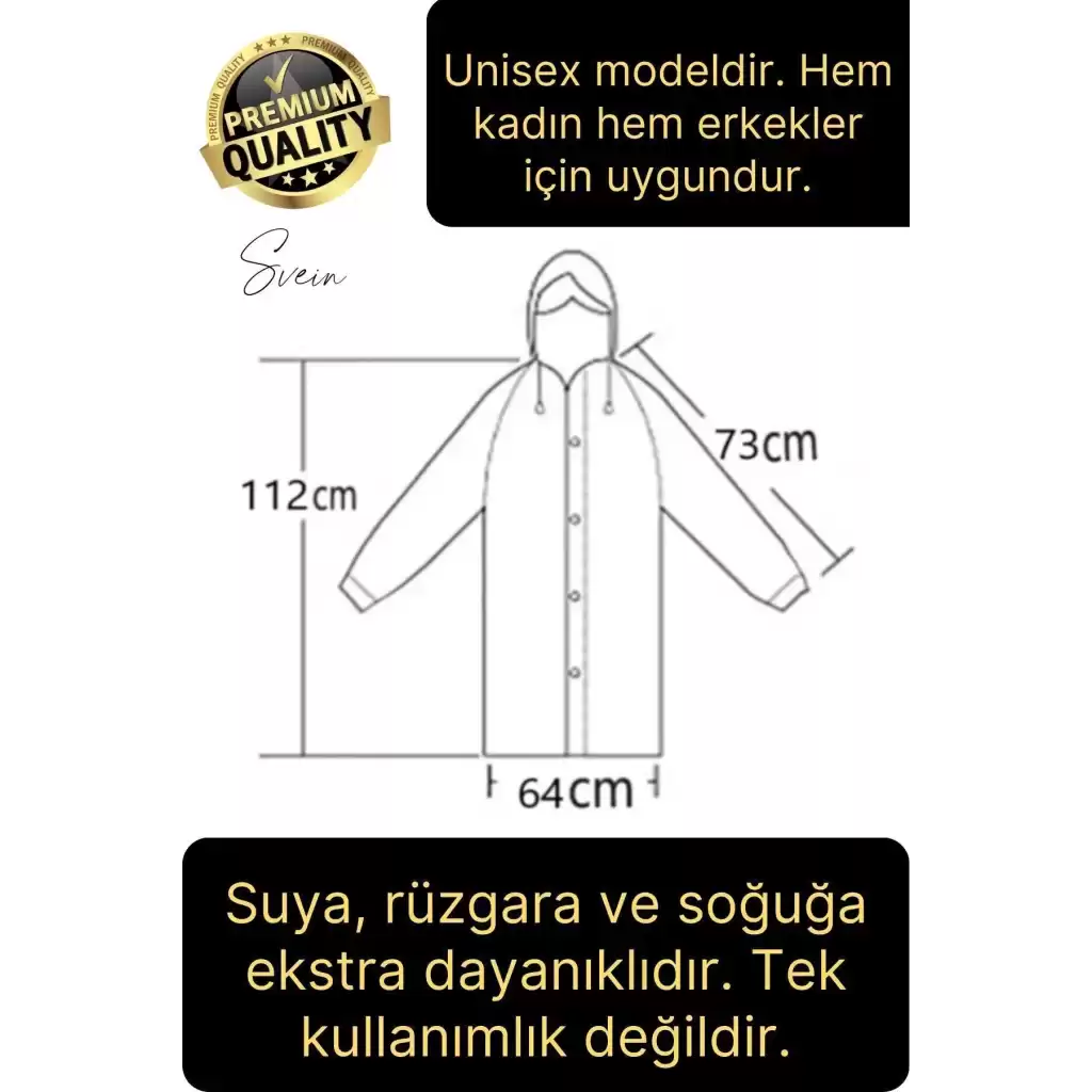 Premium Sarı XXL 150 gr Kapüşonlu Cepli Yağmurluk Su Rüzgar Soğuk Geçirmez Unisex Çıtçıtlı Pardösü