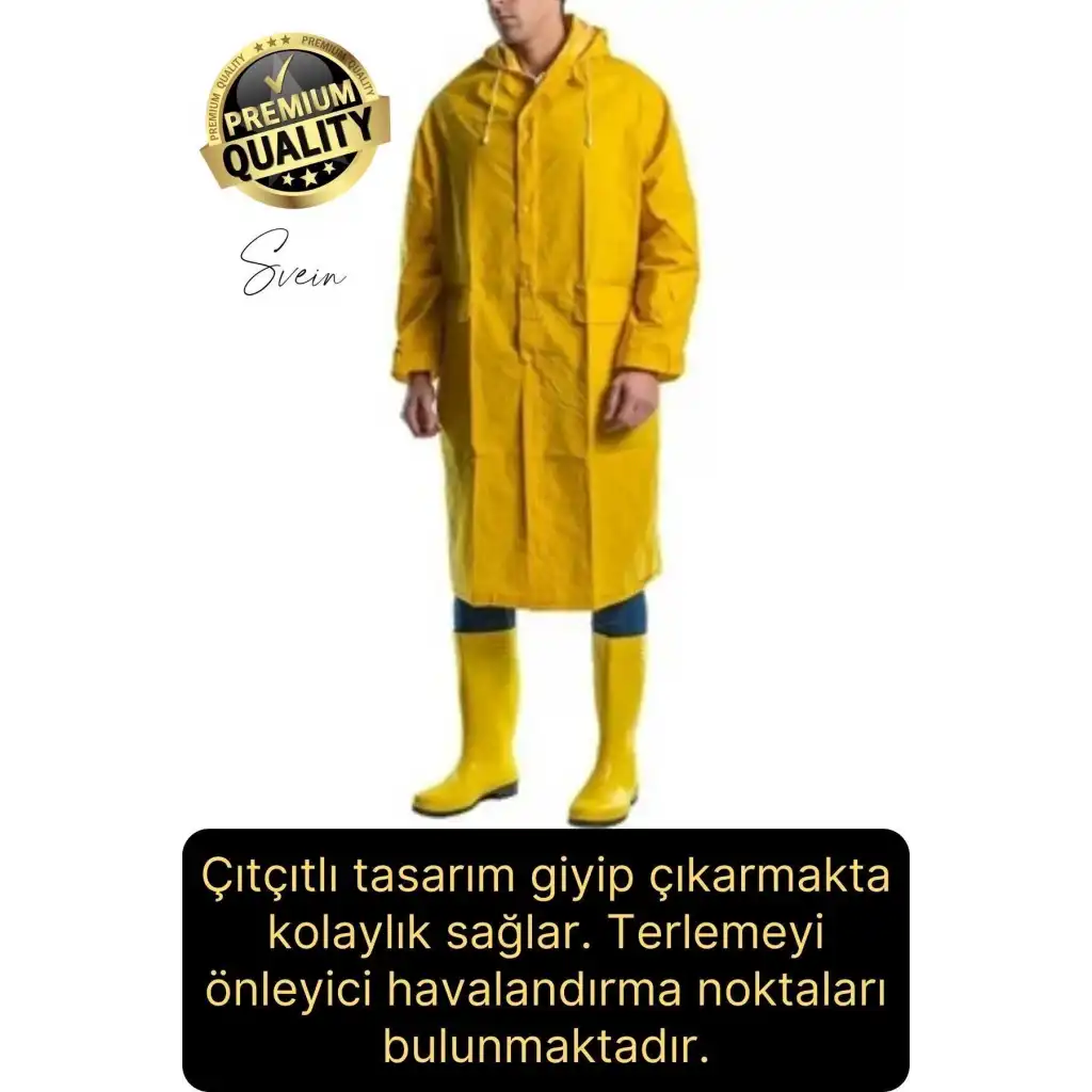 Premium Sarı XXL 150 gr Kapüşonlu Cepli Yağmurluk Su Rüzgar Soğuk Geçirmez Unisex Çıtçıtlı Pardösü