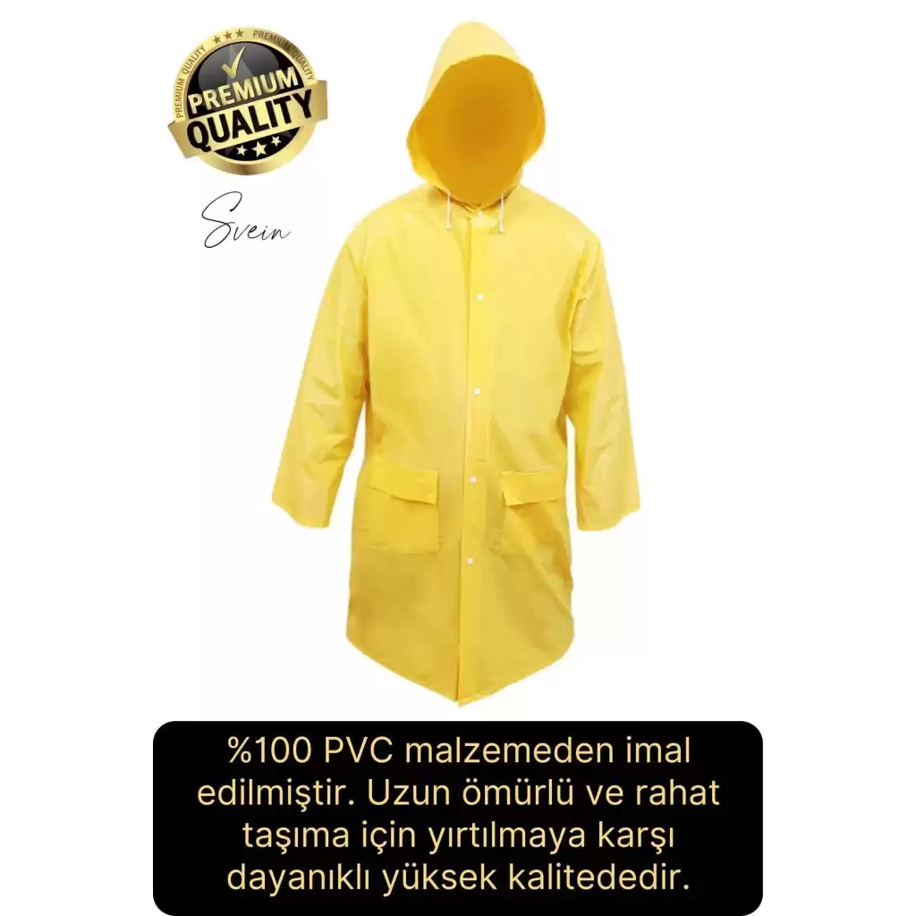 Premium Sarı XXL 150 gr Kapüşonlu Cepli Yağmurluk Su Rüzgar Soğuk Geçirmez Unisex Çıtçıtlı Pardösü