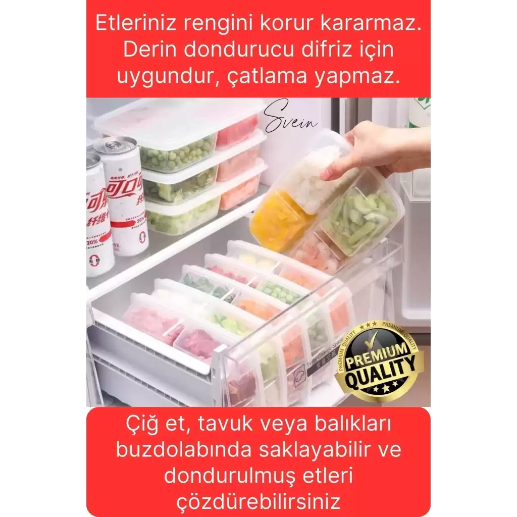 10 Adet 1 Lt 4 Bölmeli Difriz Dondurulmuş Öğünlük Et Sebze Saklama Kabı Derin Dondurucu Organizer