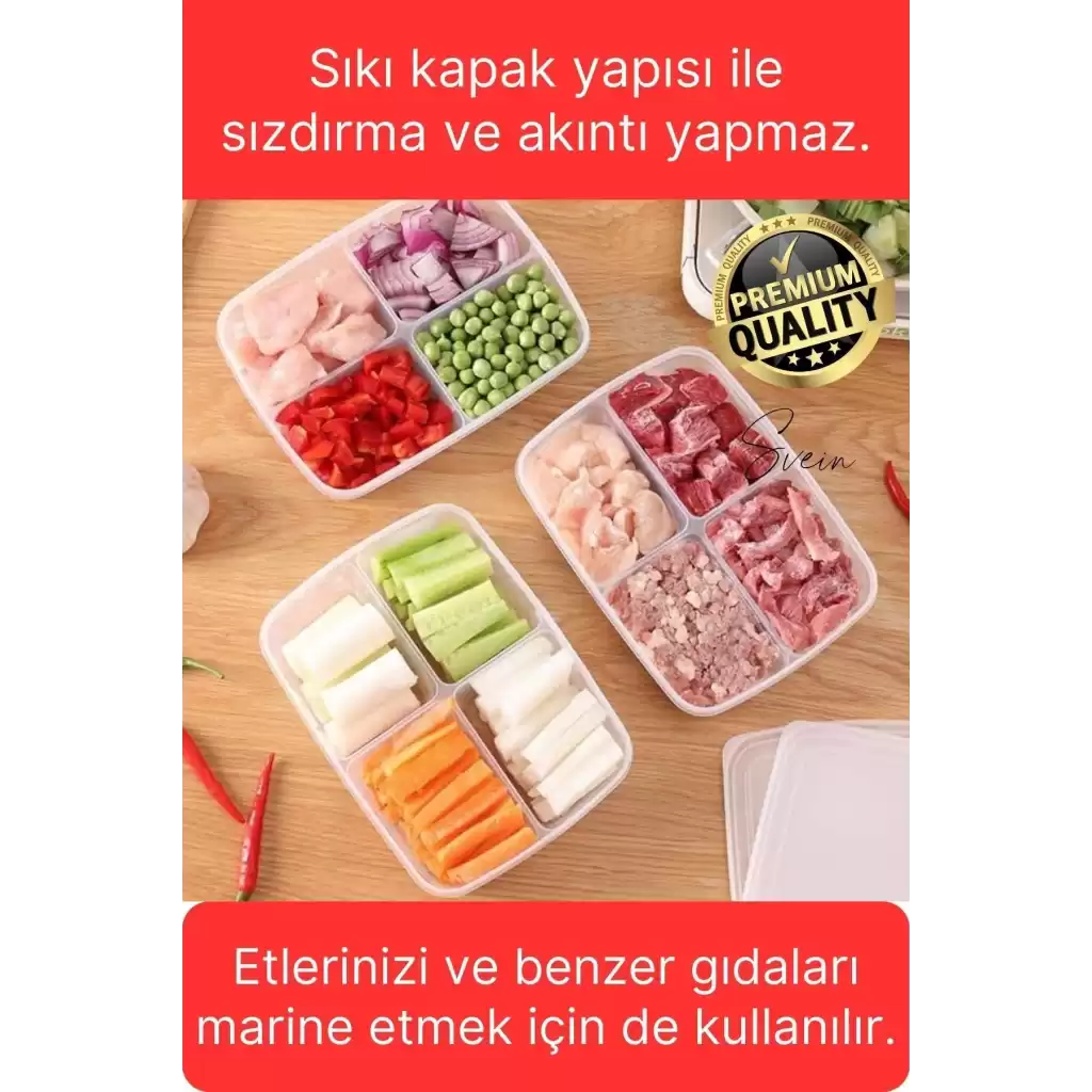 10 Adet 1 Lt 4 Bölmeli Difriz Dondurulmuş Öğünlük Et Sebze Saklama Kabı Derin Dondurucu Organizer