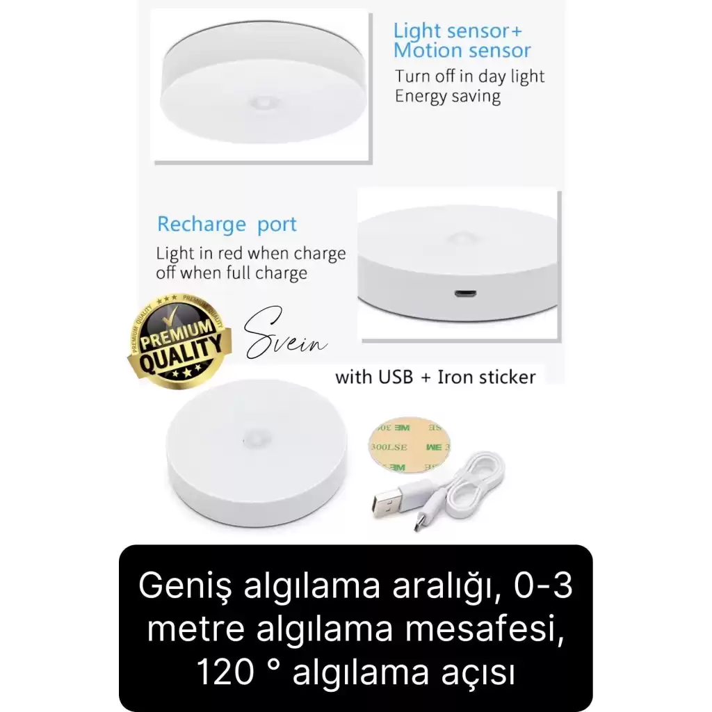 Premium Hareket Sensörlü Mini USB Şarjlı Led Işık Gece Lambası Koridor Bahçe Garaj Dolap Aydınlatma