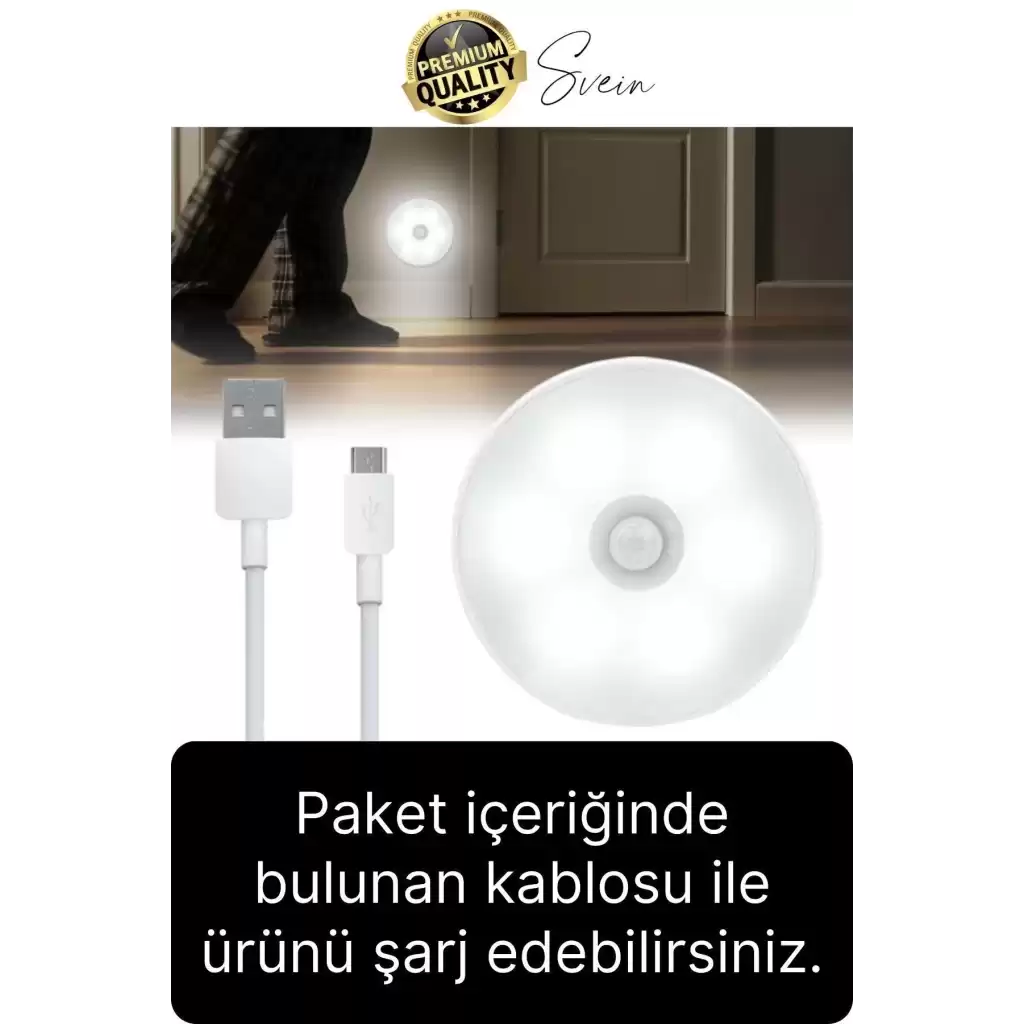 Premium Hareket Sensörlü Mini USB Şarjlı Led Işık Gece Lambası Koridor Bahçe Garaj Dolap Aydınlatma