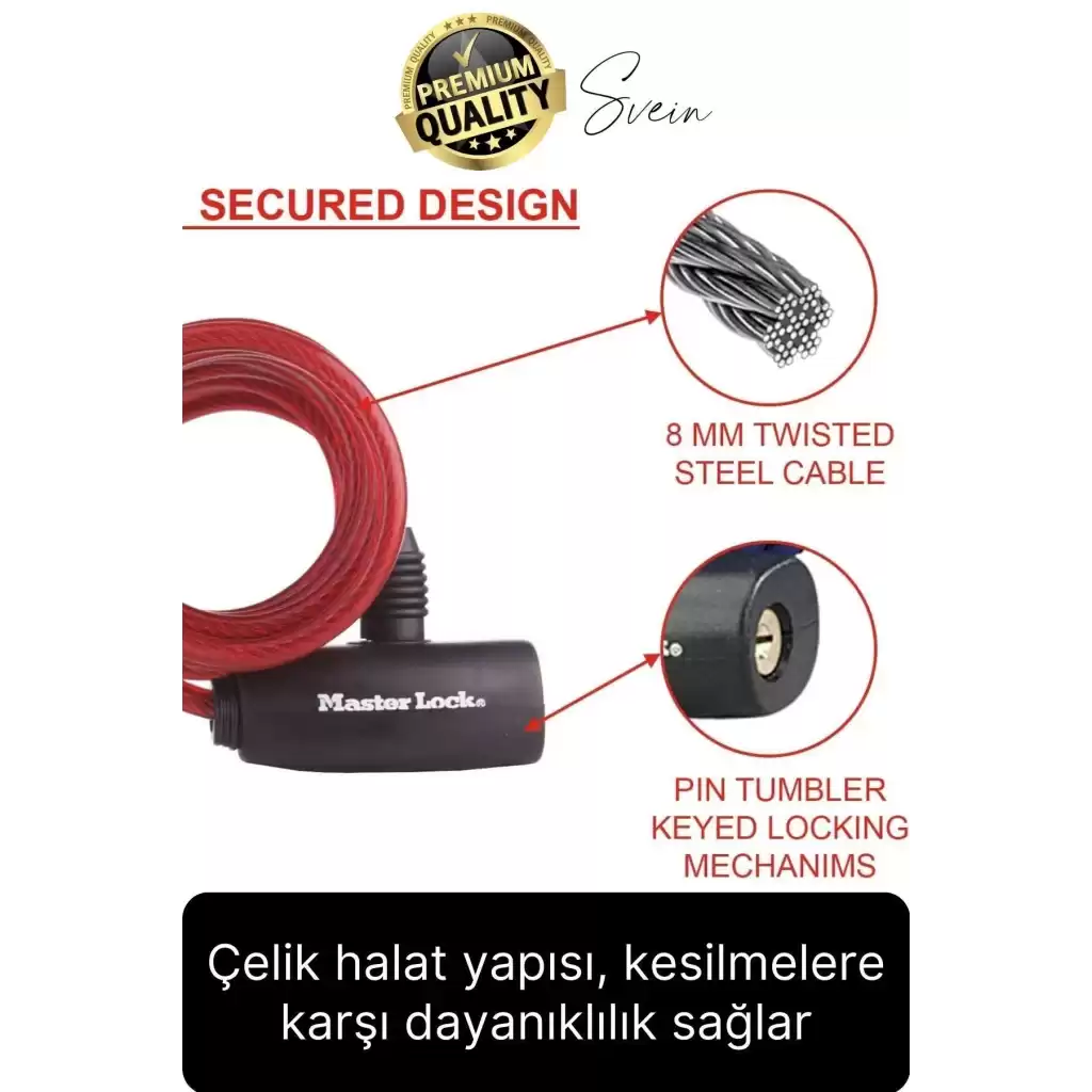 Premium Anahtarlı Çelik Halatlı Dayanıklı Bisiklet Motosiklet Scooter Kilidi 150 cm Güvenli Pratik