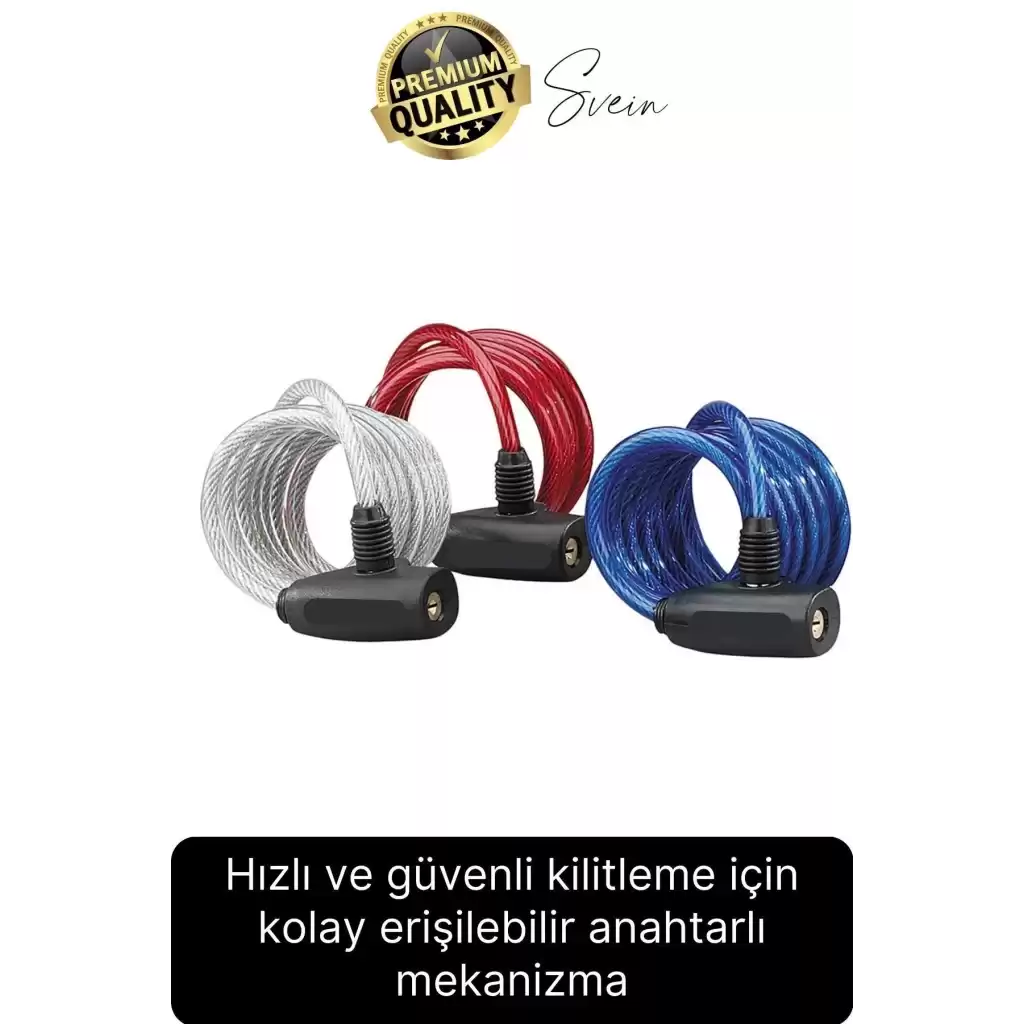 Premium Anahtarlı Çelik Halatlı Dayanıklı Bisiklet Motosiklet Scooter Kilidi 150 cm Güvenli Pratik