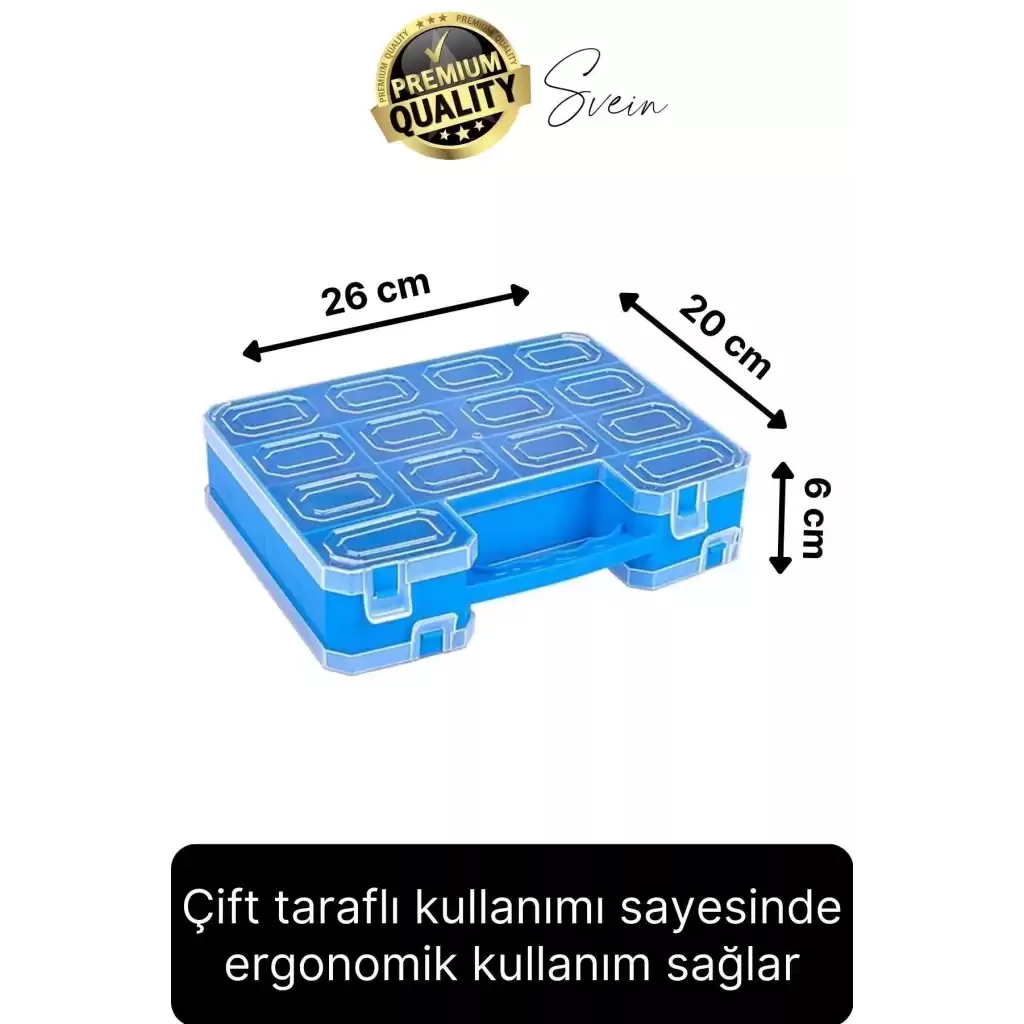 Premium Çift Taraflı Vida Çivi Balıkçı Malzeme Organizer Çanta 22 Gözlü Bölmeli Şeffaf Kilitli Kapak