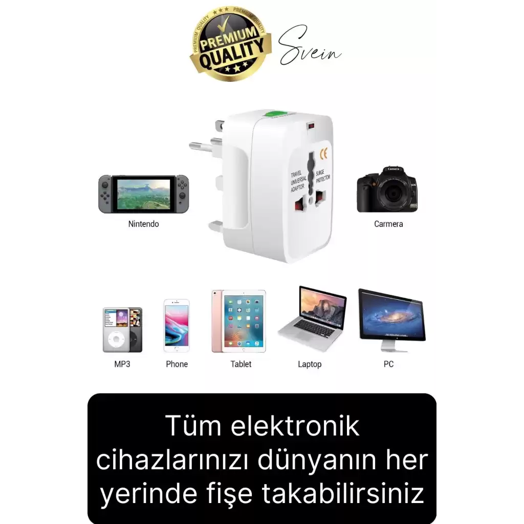 Premium Evrensel Fiş Dönüştürücü Adaptör İnternational Uluslararası Tüm Ülkelerle Uyumlu Seyahat