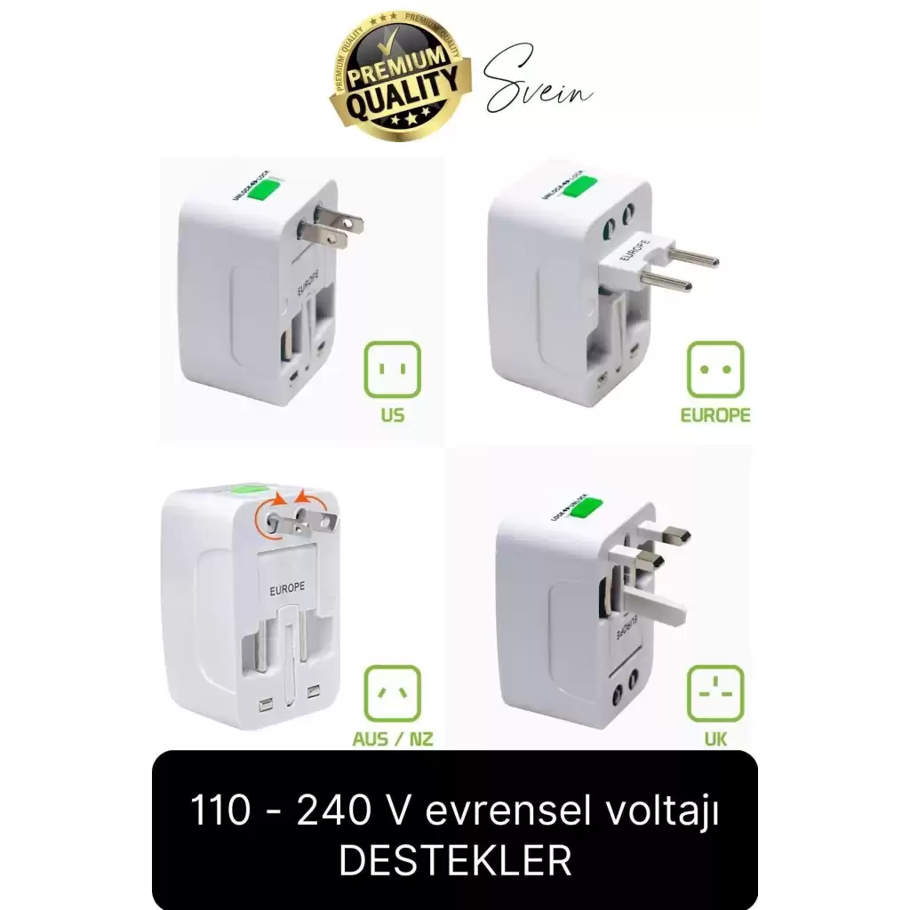 Premium Evrensel Fiş Dönüştürücü Adaptör İnternational Uluslararası Tüm Ülkelerle Uyumlu Seyahat