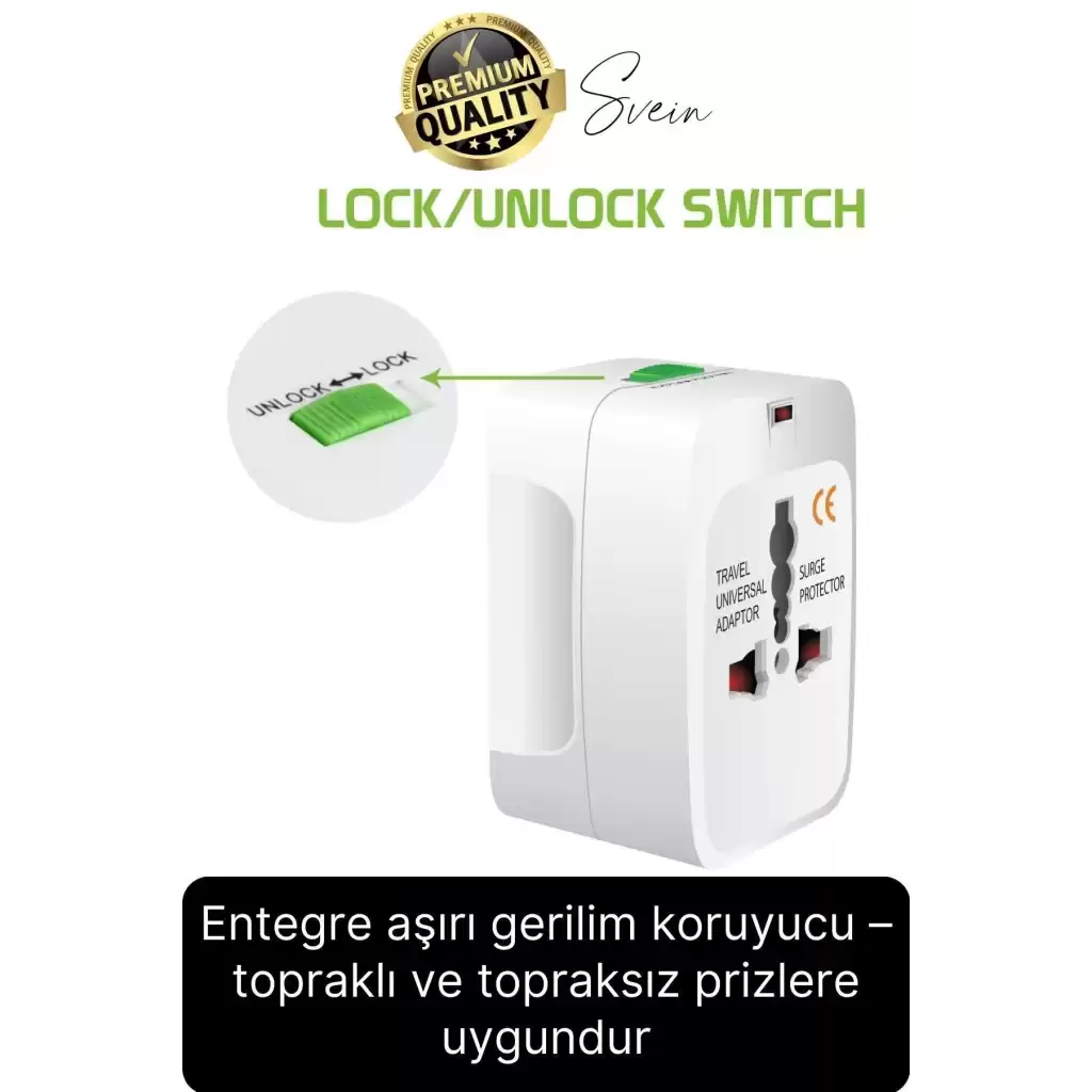 Premium Evrensel Fiş Dönüştürücü Adaptör İnternational Uluslararası Tüm Ülkelerle Uyumlu Seyahat