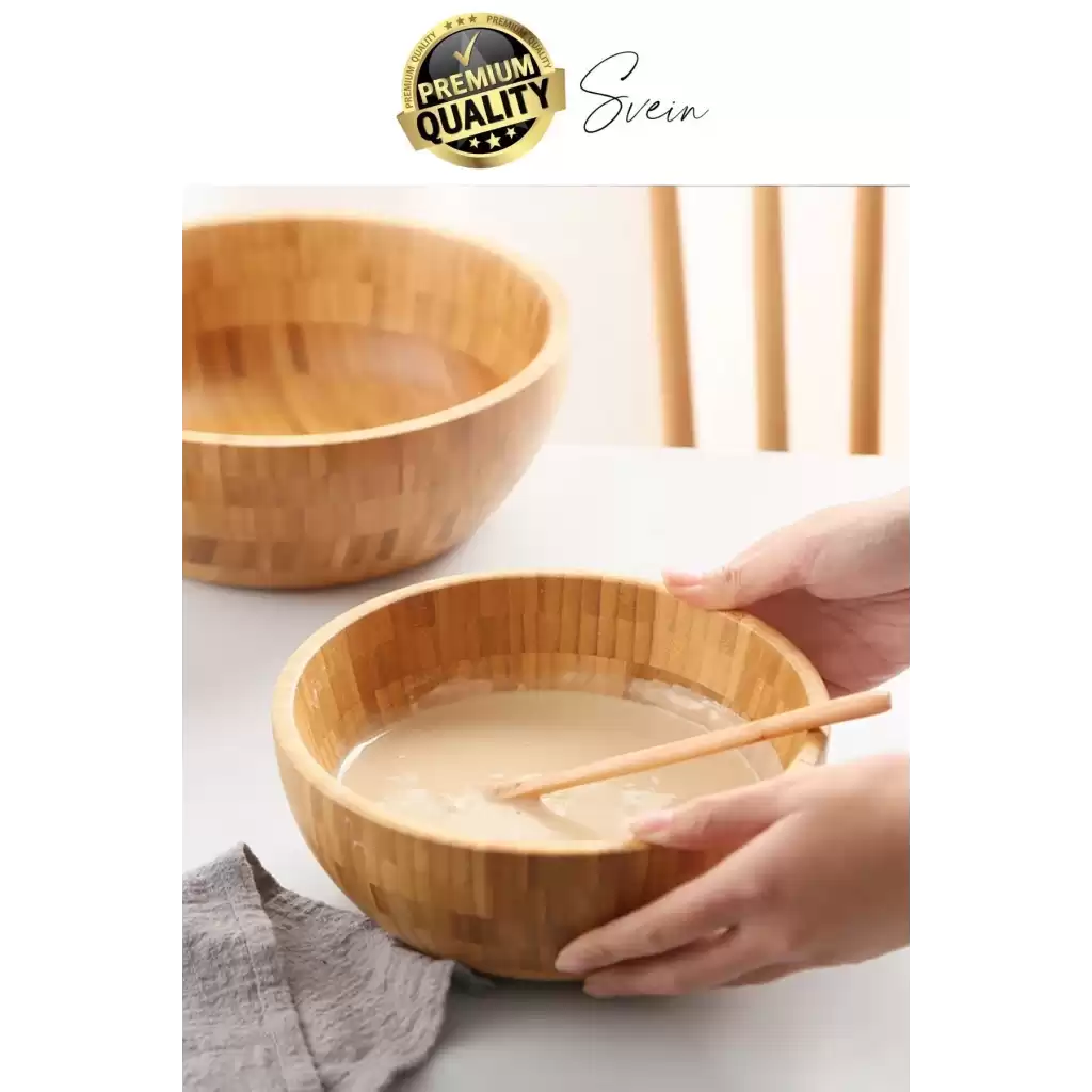 Özel Üretim 20 cm Bambu Kase Doğal Sağlıklı Makarna Salata Meyve Yemek Tabağı Servis Ahşap Çerezlik