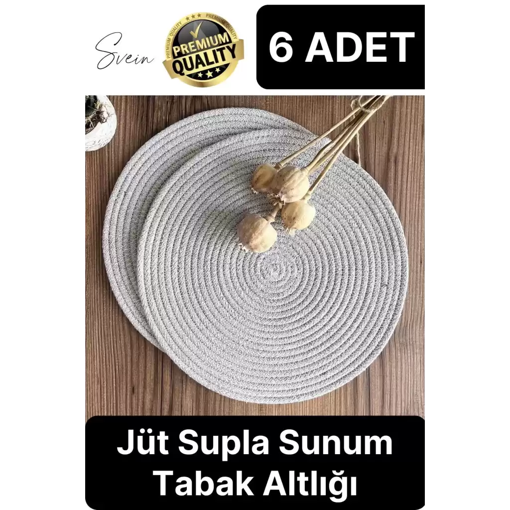 6 Adet Deluxe Krem Jüt Supla Sunum Amerikan Servis Sunum Tabak Tava Altlığı Kumaş Runner Örme Yanmaz