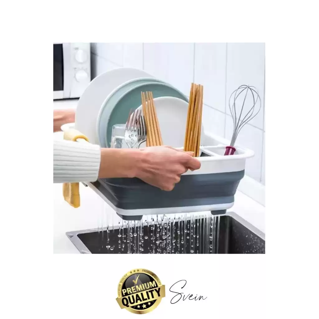 Pratik Katlanabilen Ayarlı Silikon Beyaz Bulaşıklık Kurutmalık Sepet Çatal Kaşık Hazneli Süzgeçli