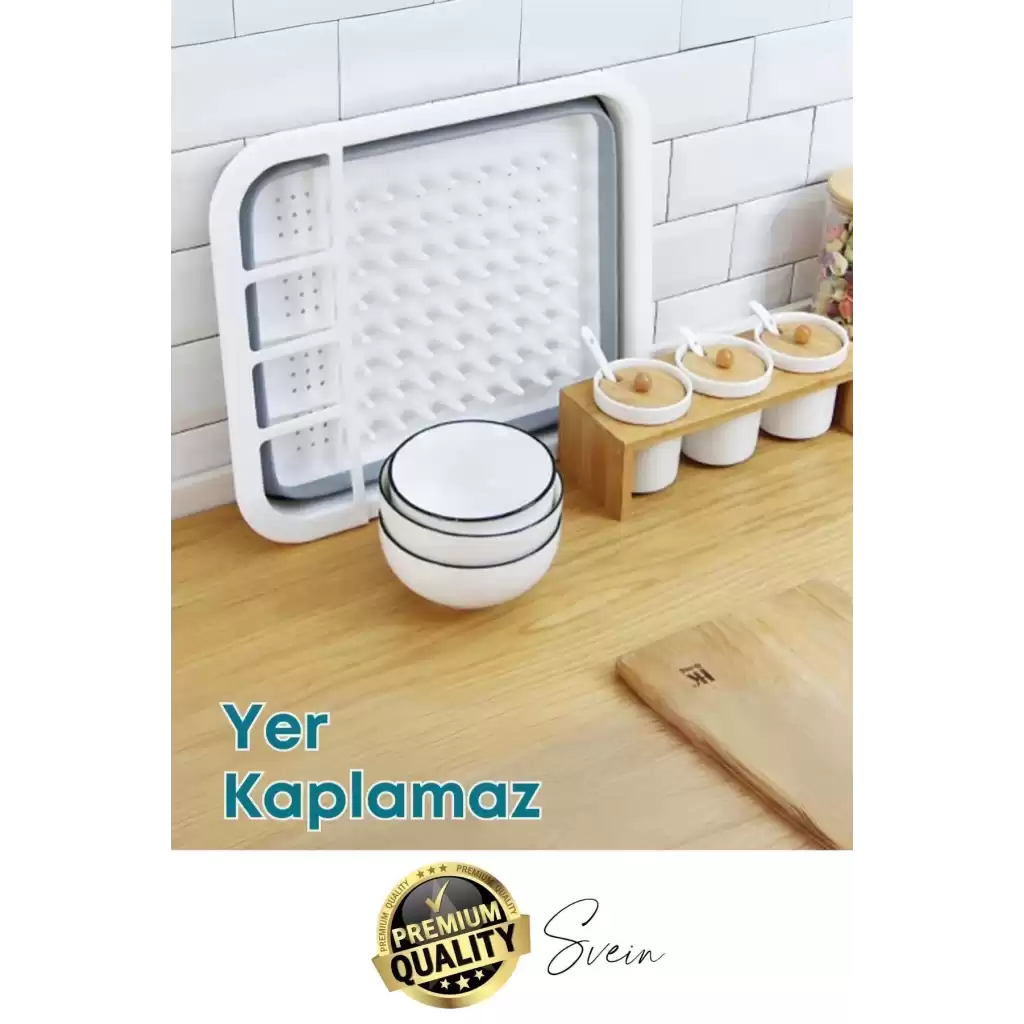 Pratik Katlanabilen Ayarlı Silikon Beyaz Bulaşıklık Kurutmalık Sepet Çatal Kaşık Hazneli Süzgeçli