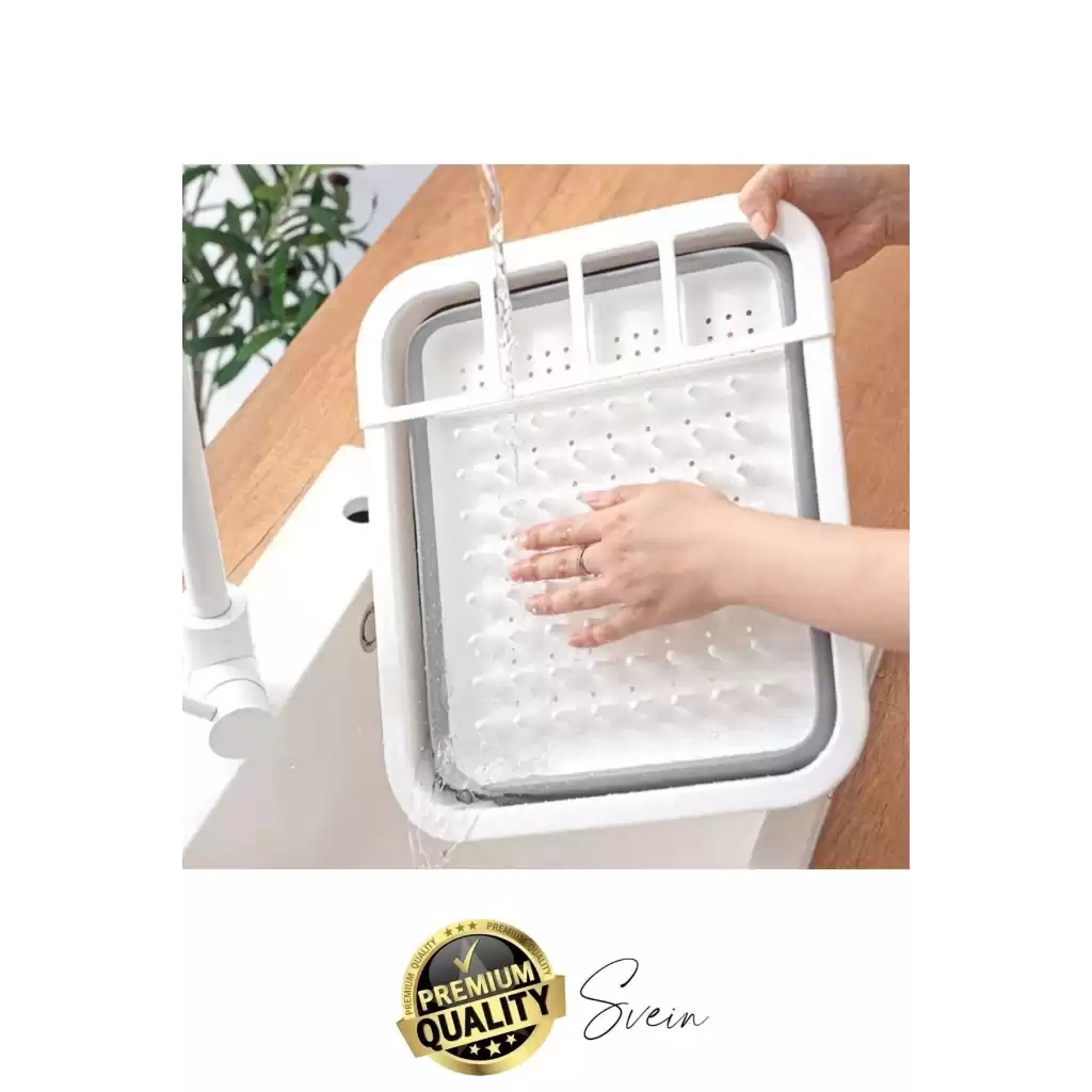 Pratik Katlanabilen Ayarlı Silikon Beyaz Bulaşıklık Kurutmalık Sepet Çatal Kaşık Hazneli Süzgeçli