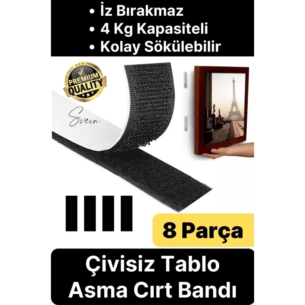Premium Çivisiz Resim Çerçeve İz Bırakmaz Sökülebilen Tablo Asma Bandı 8li Set Cırt Bant Yapışkan