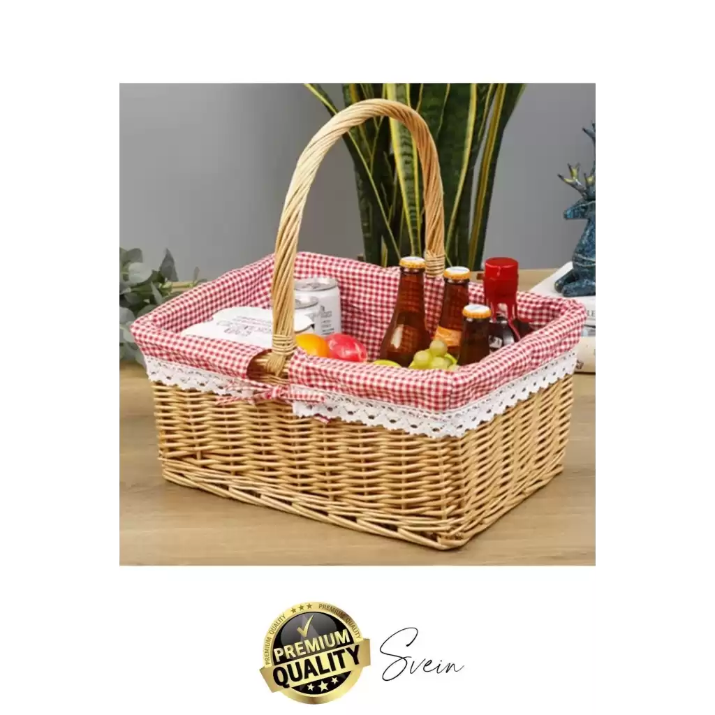 Premium Kamp Piknik Sepeti Yıkanabilir Astar Rattan Yiyecek Rustik Hasır Dokuma Dekoratif Outdoor