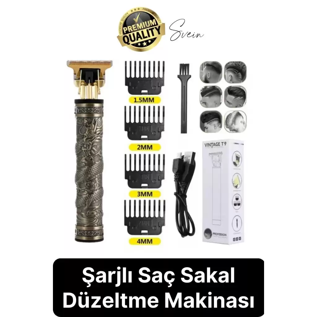 Profesyonel Vintage Taşınabilir Elektrikli Şarjlı Saç Kesme Makinesi Erkek Sakal Tıraş Düzeltici