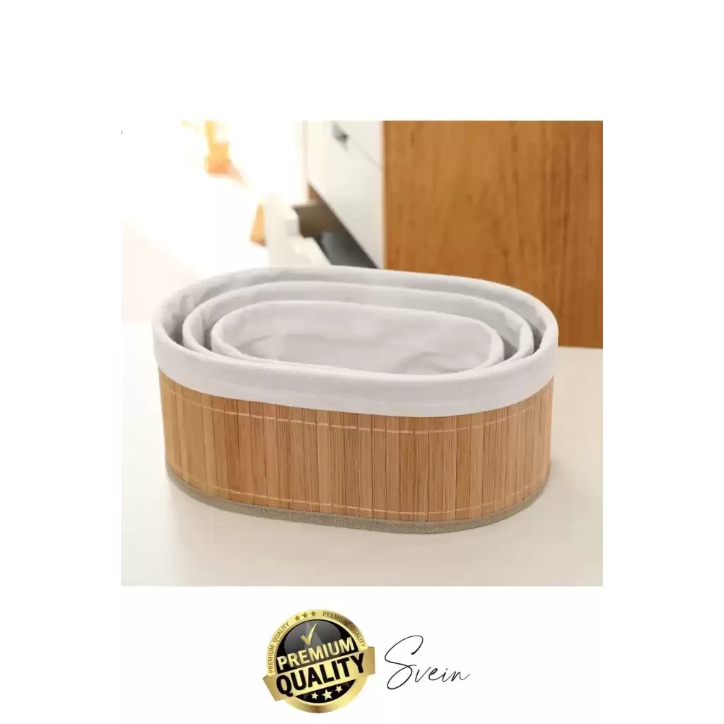 3lü Çok Amaçlı Bambu Düzenleyici Banneton Örtülü Sepet Eşya Kutusu Saklama Banyo Kozmetik Organizer