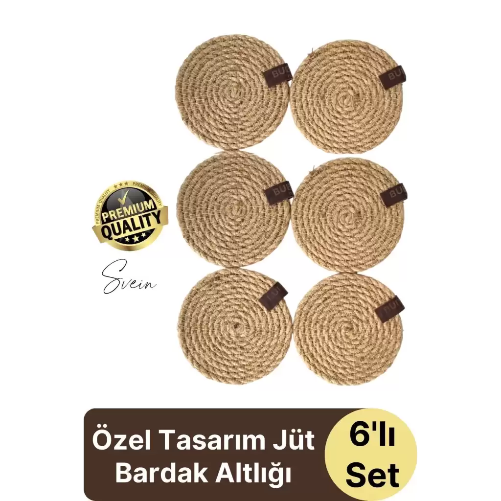 Özel Üretim 6 Adet Jüt Dokuma Halat İçecek Bardak Altlığı Seti Hasır Yuvarlak Sofra Rattan El Yapımı