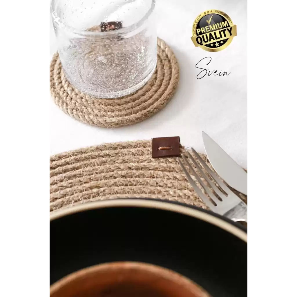 Özel Üretim 6 Adet Jüt Dokuma Halat İçecek Bardak Altlığı Seti Hasır Yuvarlak Sofra Rattan El Yapımı