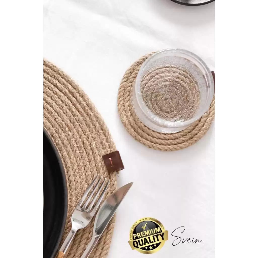Özel Üretim 6 Adet Jüt Dokuma Halat İçecek Bardak Altlığı Seti Hasır Yuvarlak Sofra Rattan El Yapımı