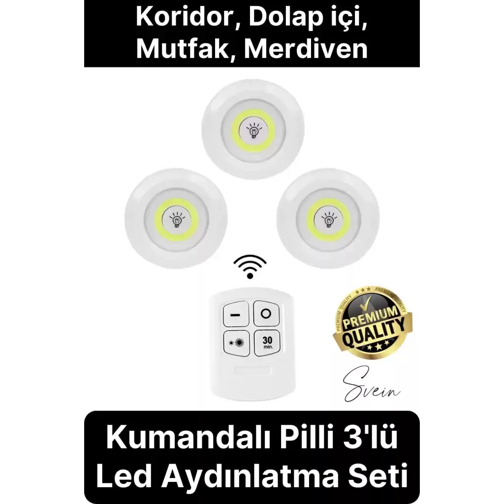 Kablosuz Uzaktan Kumandalı Beyaz 3lü Led Okuma Işık Gece Lambası Mutfak Dolap Koridor Pilli Dolapiçi