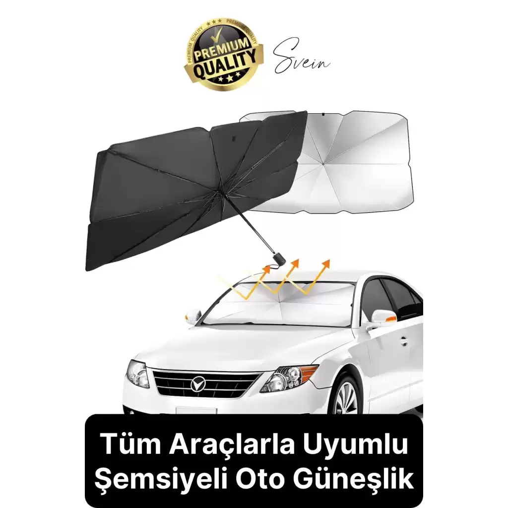 Premium Büyük Boy Titanyum Tüm Araçlarla Uyumlu Geçirmez Dayanıklı Araç İçi Ön Cam Şemsiye Güneşlik