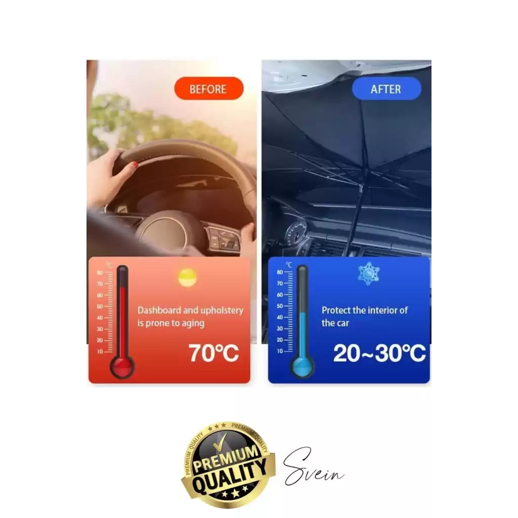 Premium Büyük Boy Titanyum Tüm Araçlarla Uyumlu Geçirmez Dayanıklı Araç İçi Ön Cam Şemsiye Güneşlik