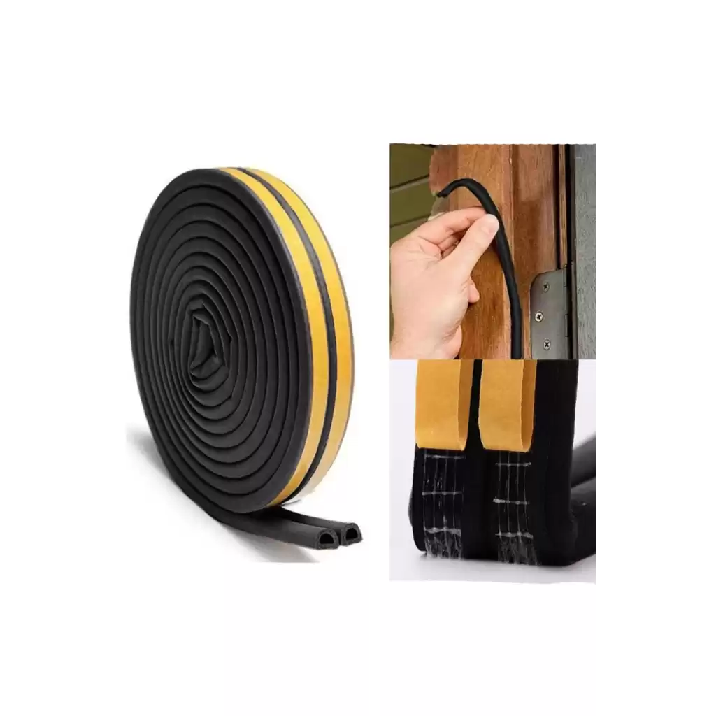 2 Metre Siyah Pvc Doğrama Kapı Pencere Soğuk Geçirmez Sızdırmaz İzolasyon Fitil Yapışkanlı 1x2=2 mt