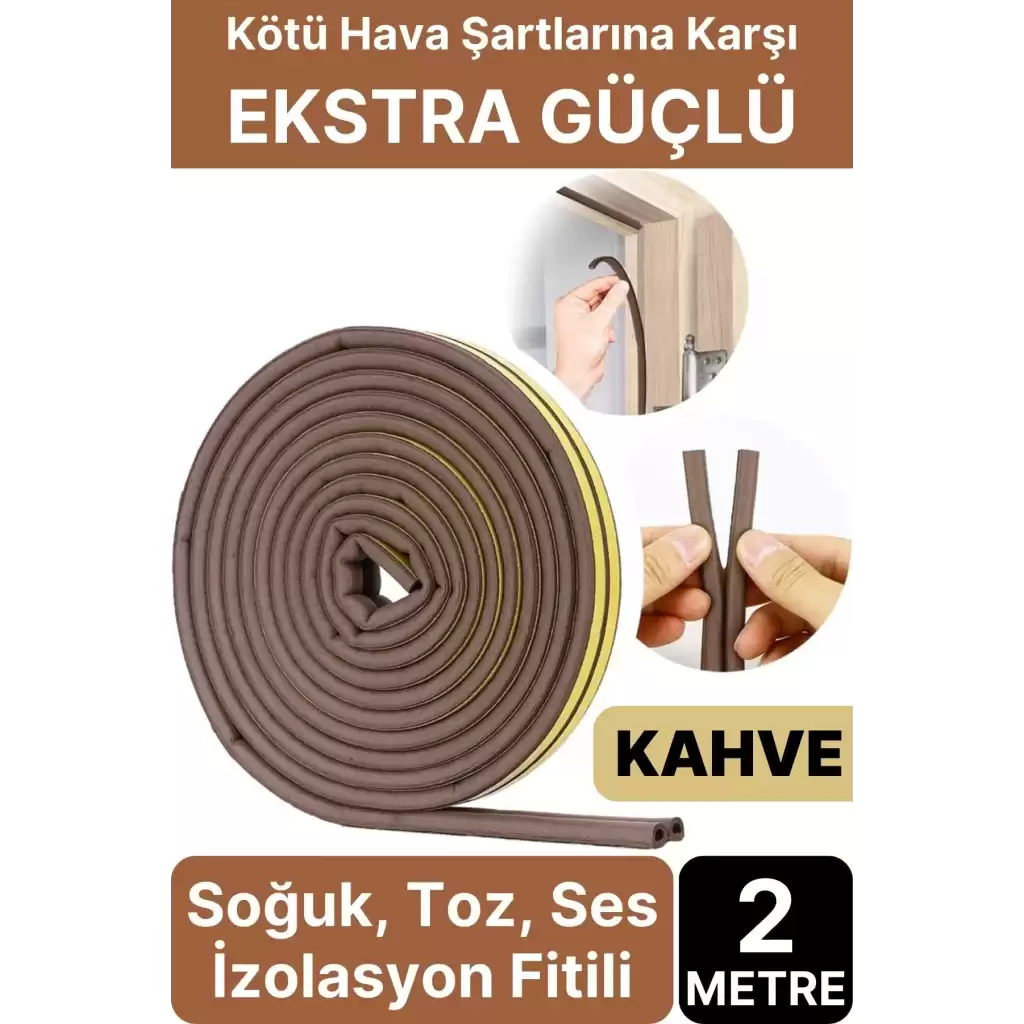 2 Metre Kahve Pvc Doğrama Kapı Pencere Soğuk Geçirmez Sızdırmaz İzolasyon Fitil Yapışkanlı 1x2=2 mt