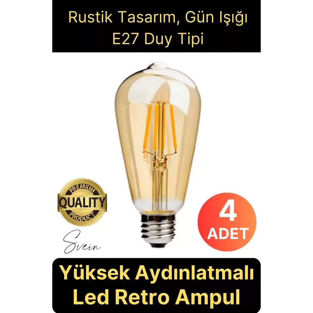 4 Adet Vintage Spiral Filament Rustik Retro Akkor LED Ampul Yüksek Işıklandırma Lamba Gün Işığı E27