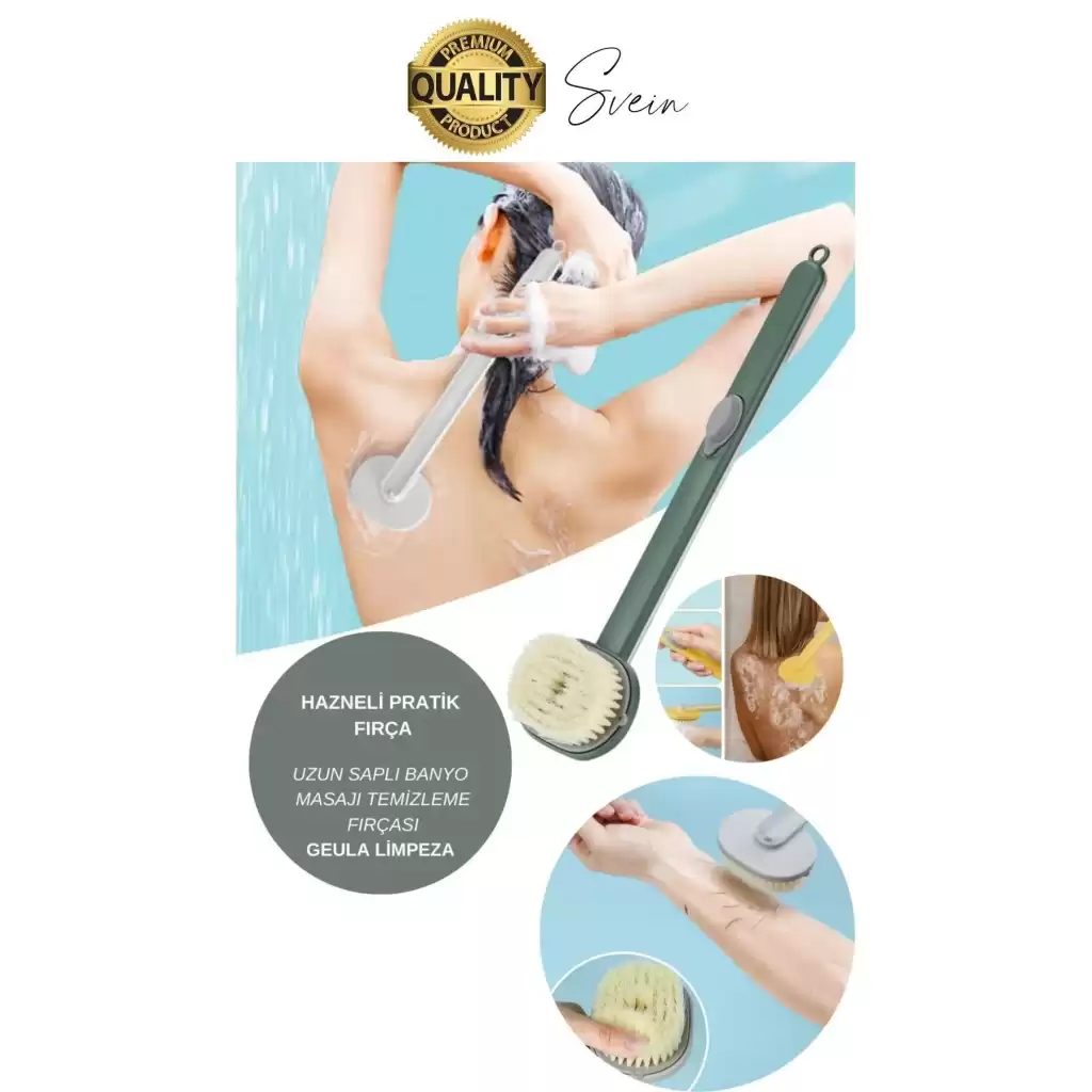 Saplı Sıvı Sabun Duş Jeli Şampuan Peeling Etkili Silikon Hazneli Pratik Sırt Kesesi Duş Fırçası