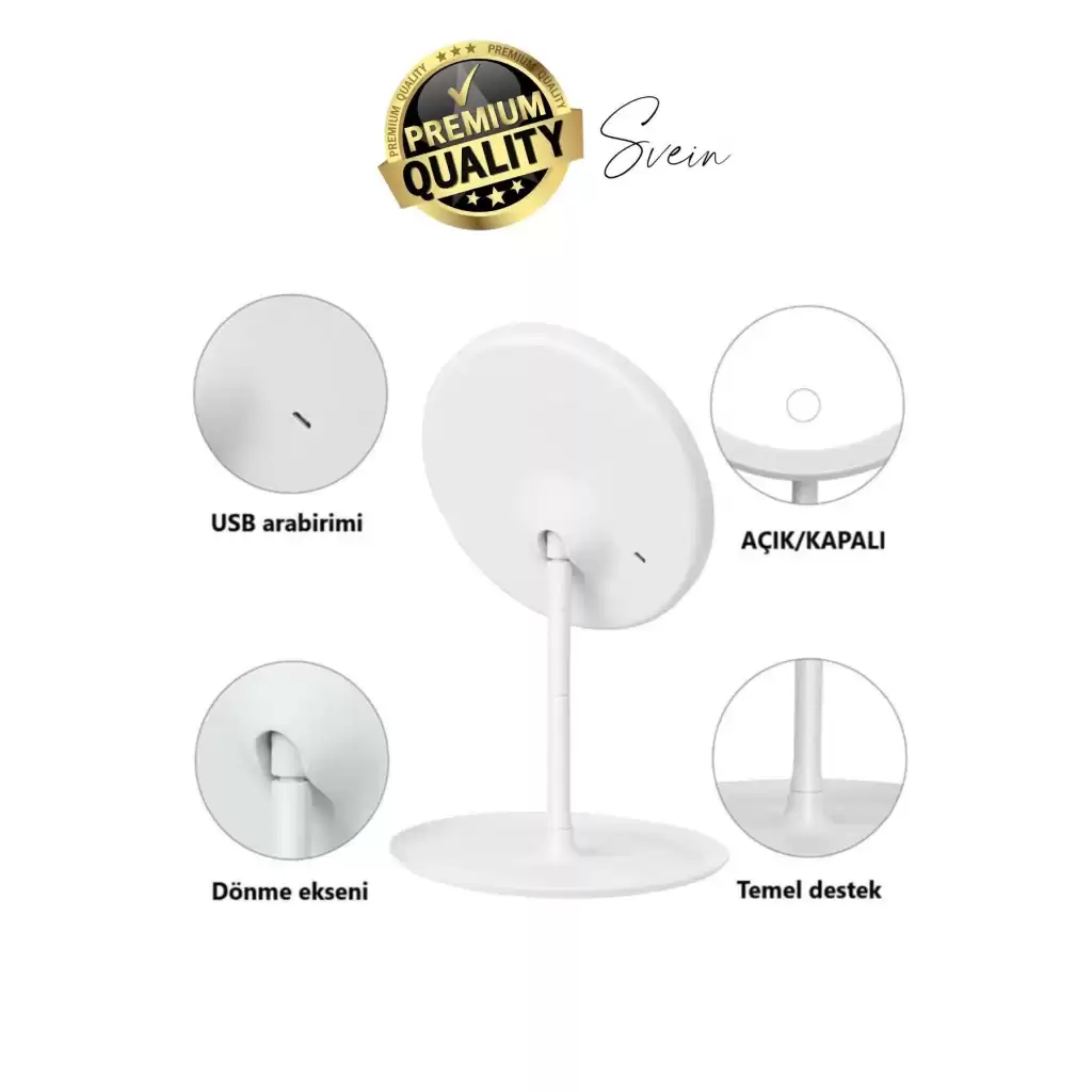 Dokunmatik Katlanabilir Taşınabilir Kablosuz LED Işıklı Makyaj Aynası 360° Döner USB Şarj Edilebilir